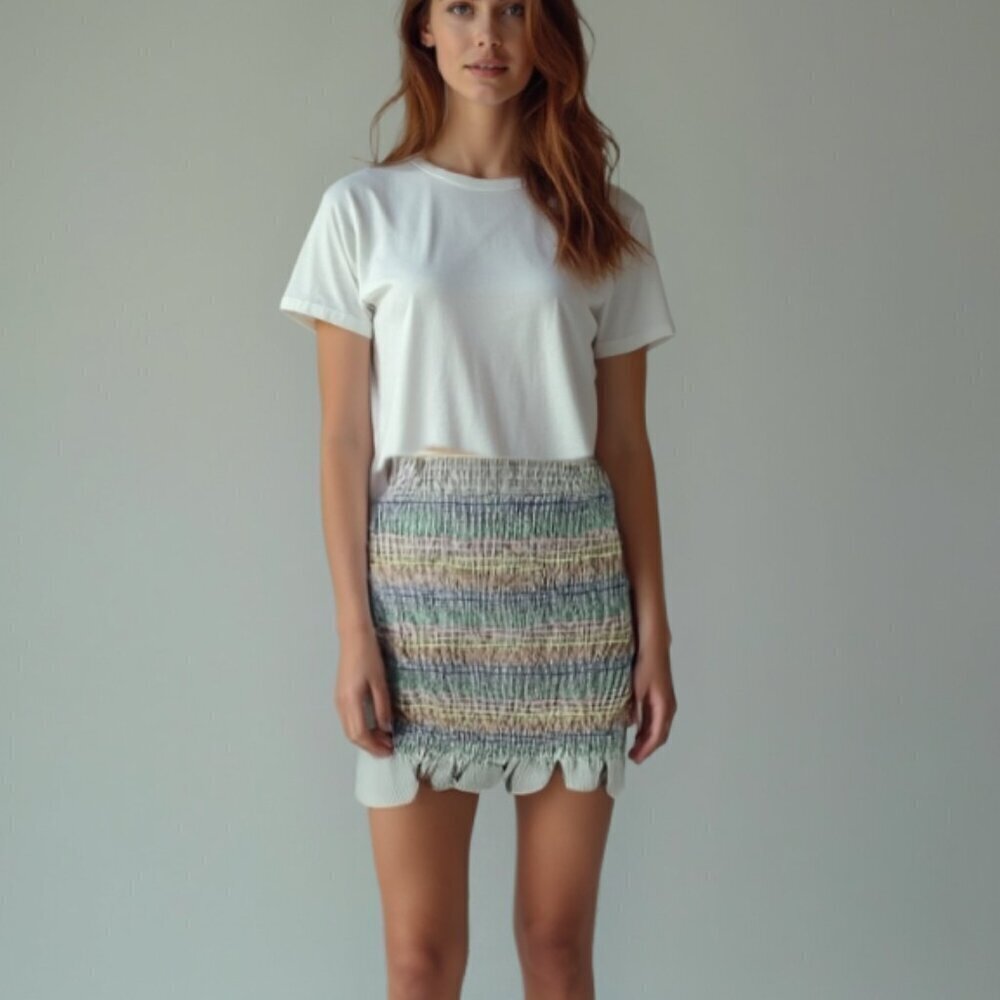 🌸 Storia Pastel Smocked Ruffle Skirt | Boho Chic Summer Mini | Size Large